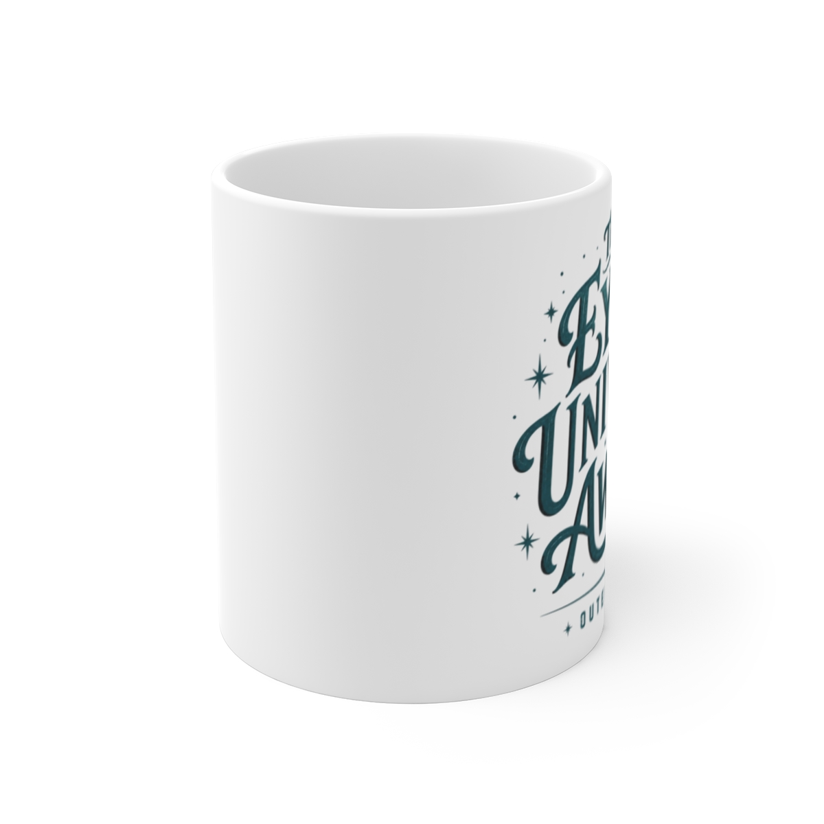 Outer Wilds "THE EYE OF THE UNIVERSE AWAITS" White Mug - alternate angle 1, merchandise
