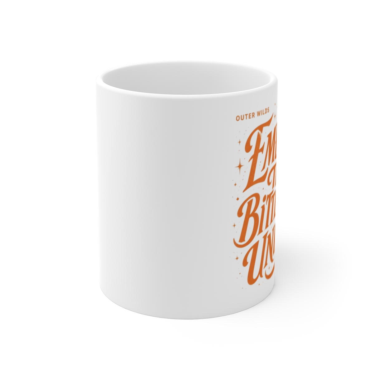 Outer Wilds "EMBRACE THE BITTERSWEET UNIVERSE" White Mug - alternate angle 1, merchandise