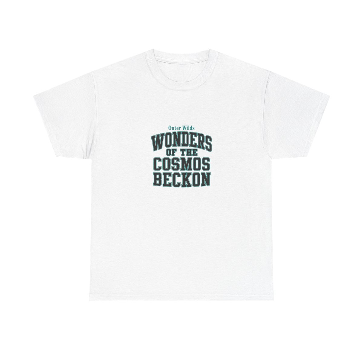 Outer Wilds "WONDERS OF THE COSMOS BECKON" Unisex Tee - alternate angle 2, merchandise